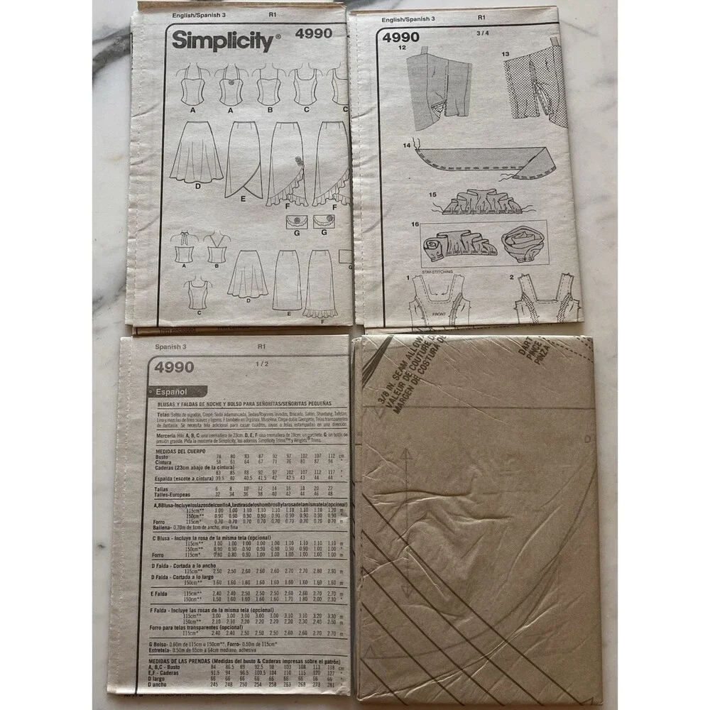 VTG Simplicity 4990 Womens Petite Evening Tops Skirt & Purse Size 14-16-18-20-24